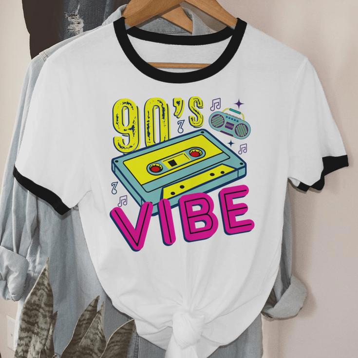 90's Vibe Retro Style Cassette Tape Nostalgia 1990s Party Unisex Cotton Ringer T-Shirt