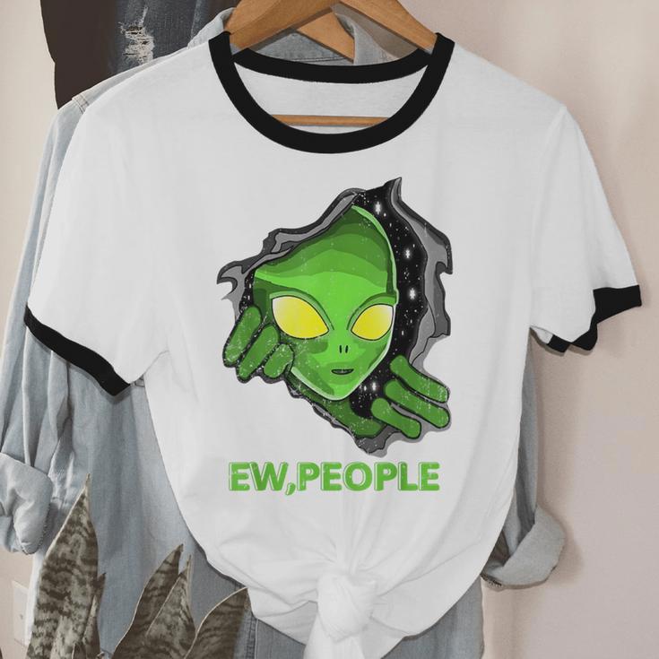 Alien Face Ew People UFO Introvert Meme Men Women Kids Unisex Cotton Ringer T-Shirt