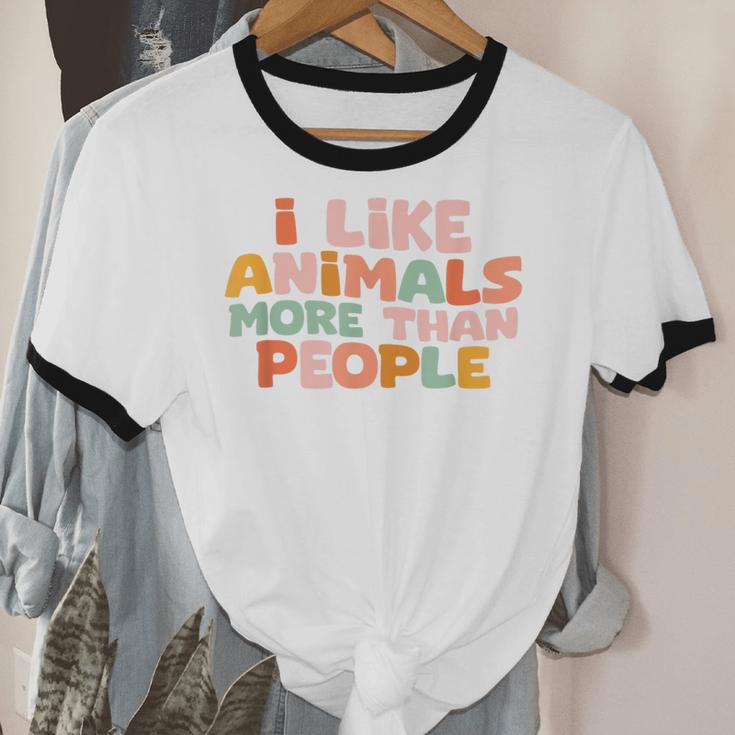 I Like Animals More Than People Sarcastic Introvert Unisex Cotton Ringer T-Shirt