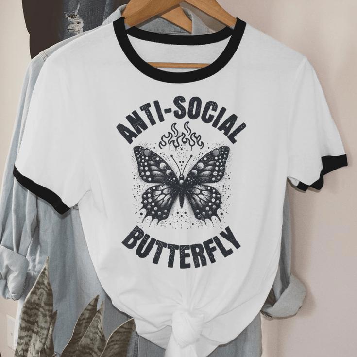Anti-Social Butterfly Awkward Introvert Homebody Humor Unisex Cotton Ringer T-Shirt Anti-Social Butterfly Awkward Introvert Homebody Humor Unisex Cotton Ringer T-Shirt