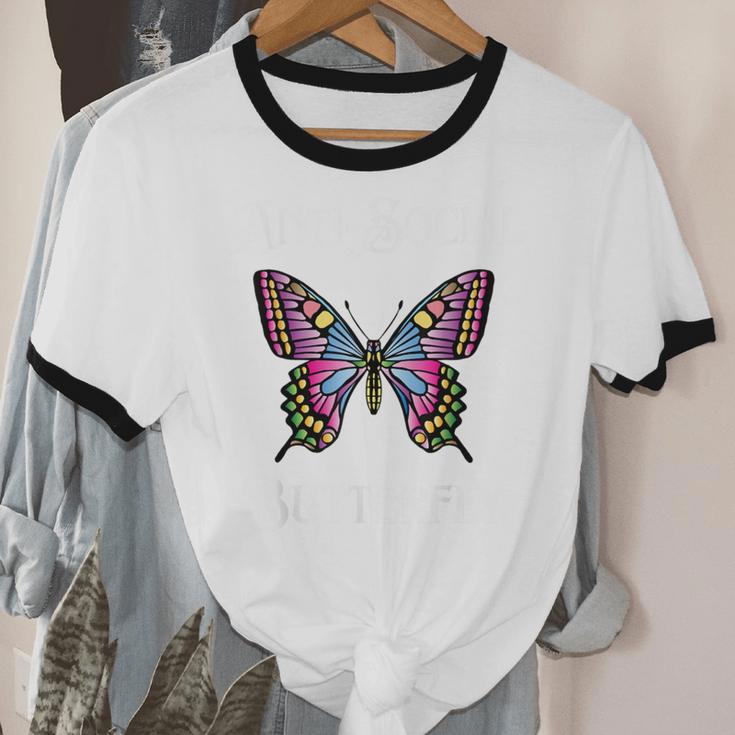 Antisocial Butterfly Aesthetic Introvert For Women Men Unisex Cotton Ringer T-Shirt Antisocial Butterfly Aesthetic Introvert For Women Men Unisex Cotton Ringer T-Shirt