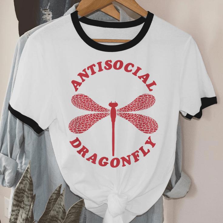 Antisocial Dragonfly Introvert Humor Nature Insect Graphic Unisex Cotton Ringer T-Shirt