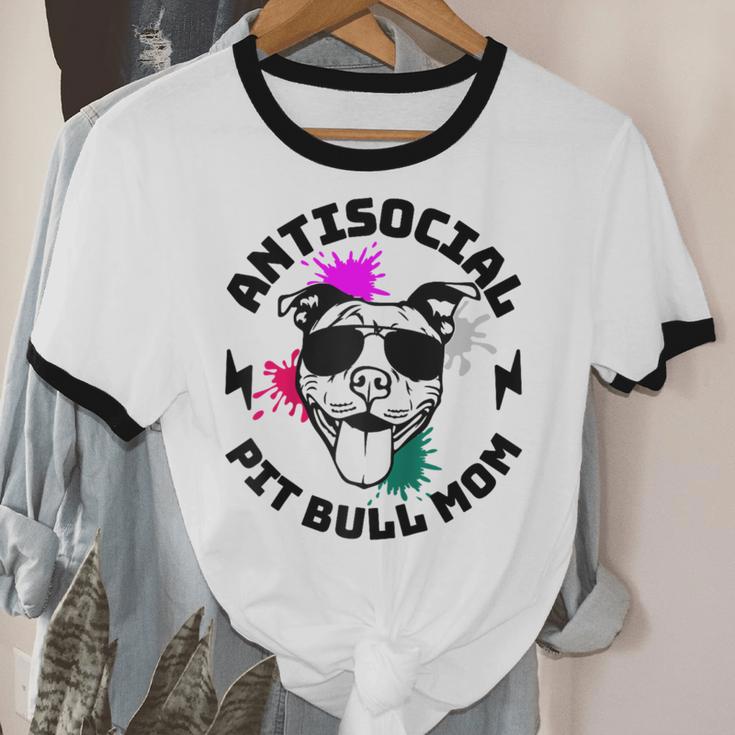 Antisocial Pit Bull Mom Pittie Introvert Dog Lover Pit Bull Raglan Baseball Tee Unisex Cotton Ringer T-Shirt