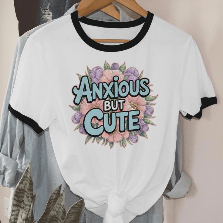 Anxious But Cute Introvert Floral Social Anxiety Unisex Cotton Ringer T-Shirt