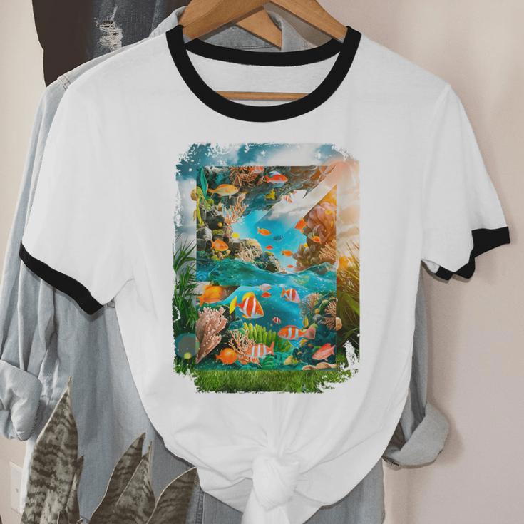 Aqua In The Skies Frutiger Aero Unisex Cotton Ringer T-Shirt Aqua In The Skies Frutiger Aero Unisex Cotton Ringer T-Shirt