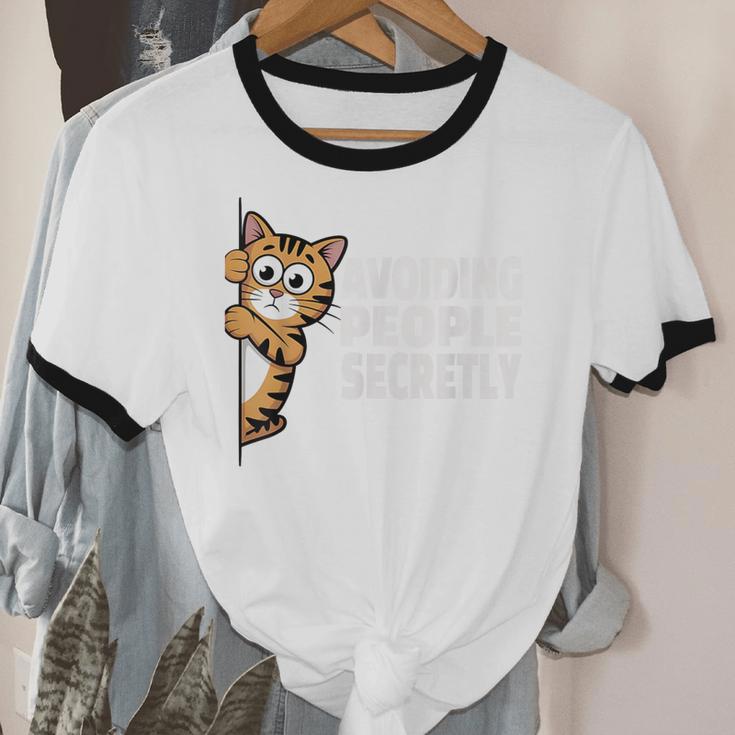 Avoiding People Secretly Cat Introvert Humor Unisex Cotton Ringer T-Shirt Avoiding People Secretly Cat Introvert Humor Unisex Cotton Ringer T-Shirt