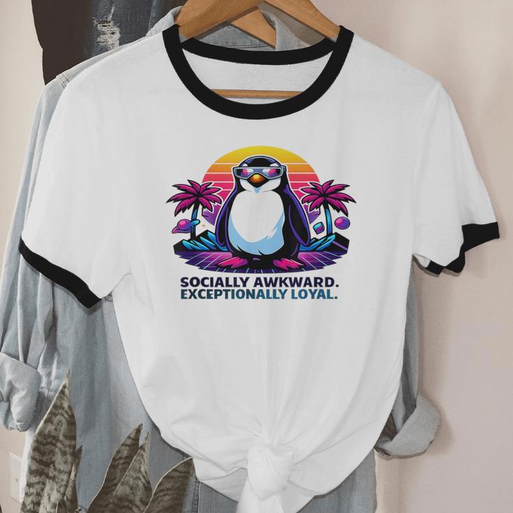 Awkward But Loyal Penguin Synthwave Vapowave Introvert Unisex Cotton Ringer T-Shirt Awkward But Loyal Penguin Synthwave Vapowave Introvert Unisex Cotton Ringer T-Shirt