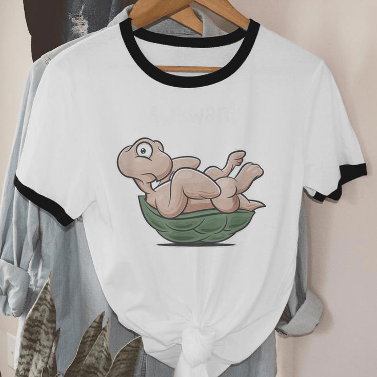 Awkward Turtle Upside Down Witty Comical Introvert Unisex Cotton Ringer T-Shirt