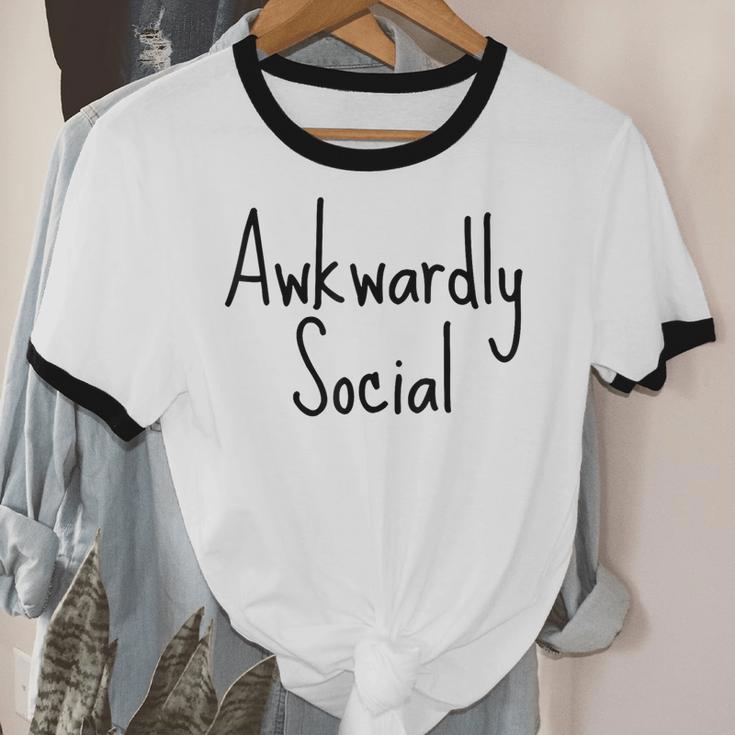 Awkwardly Social Introvert Anxious Socially Awkward Unisex Cotton Ringer T-Shirt