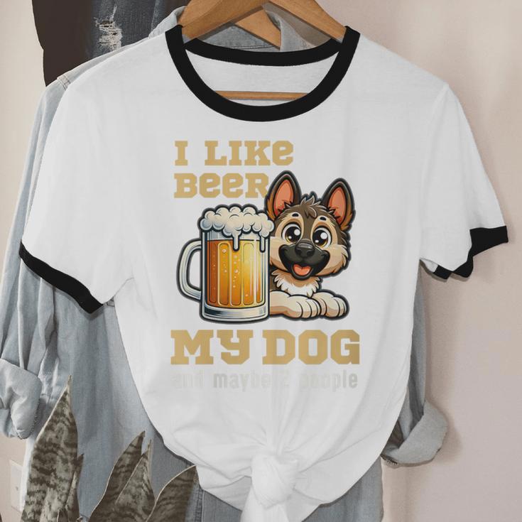 I Like Beer My Dog And Maybe 2 People Introvert Pun Unisex Cotton Ringer T-Shirt