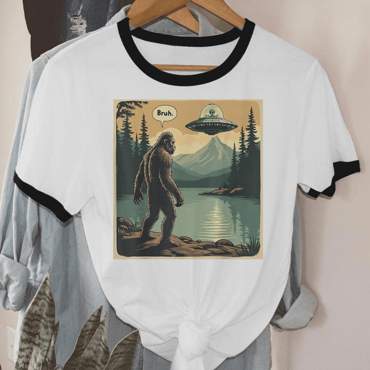 Bigfoot Sasquatch Alien Spaceship UFO Introvert Bruh Unisex Cotton Ringer T-Shirt Bigfoot Sasquatch Alien Spaceship UFO Introvert Bruh Unisex Cotton Ringer T-Shirt