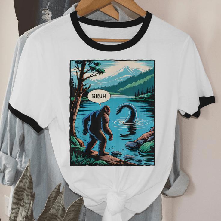 Bigfoot Sasquatch Loch Ness Monster Introvert Bruh Unisex Cotton Ringer T-Shirt