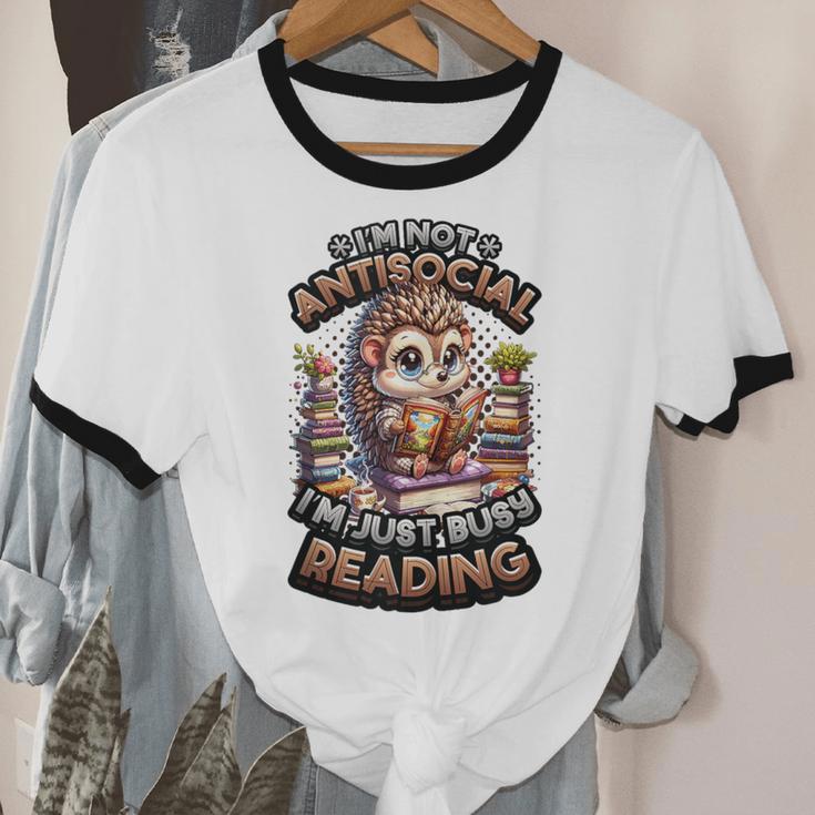 Book Lover Hedgehog Reading Books Introvert Bookworm Unisex Cotton Ringer T-Shirt Book Lover Hedgehog Reading Books Introvert Bookworm Unisex Cotton Ringer T-Shirt
