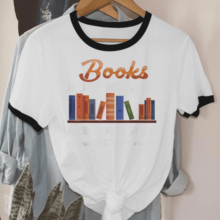 Books Helping Introverts Avoid Conversation Book Reading Unisex Cotton Ringer T-Shirt Books Helping Introverts Avoid Conversation Book Reading Unisex Cotton Ringer T-Shirt