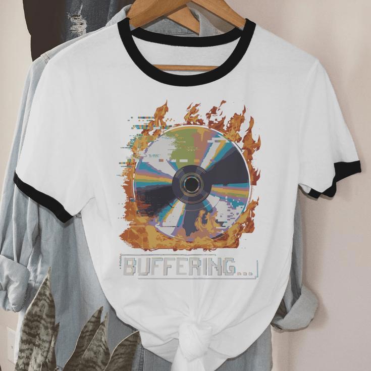 Buffering Glitched CD On Fire 2000s Nostalgia Unisex Cotton Ringer T-Shirt Buffering Glitched CD On Fire 2000s Nostalgia Unisex Cotton Ringer T-Shirt