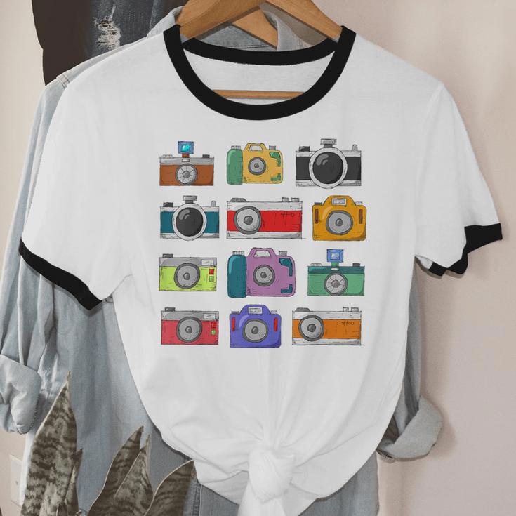 Camera Hand Drawn Old Nostalgia Retro Lens Styles Unisex Cotton Ringer T-Shirt
