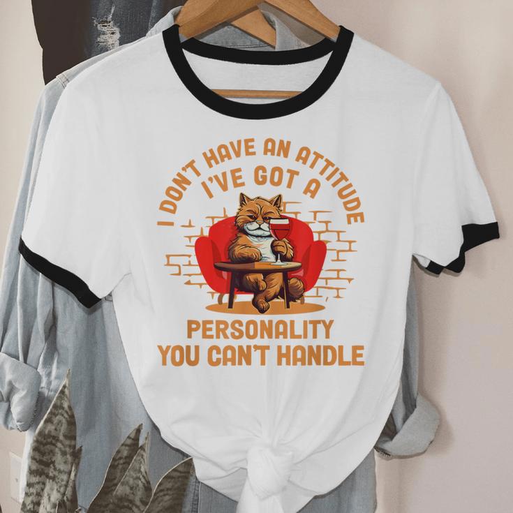 Cat Drinking Wine Solitude Party Introvert Personality For Men Women Unisex Cotton Ringer T-Shirt