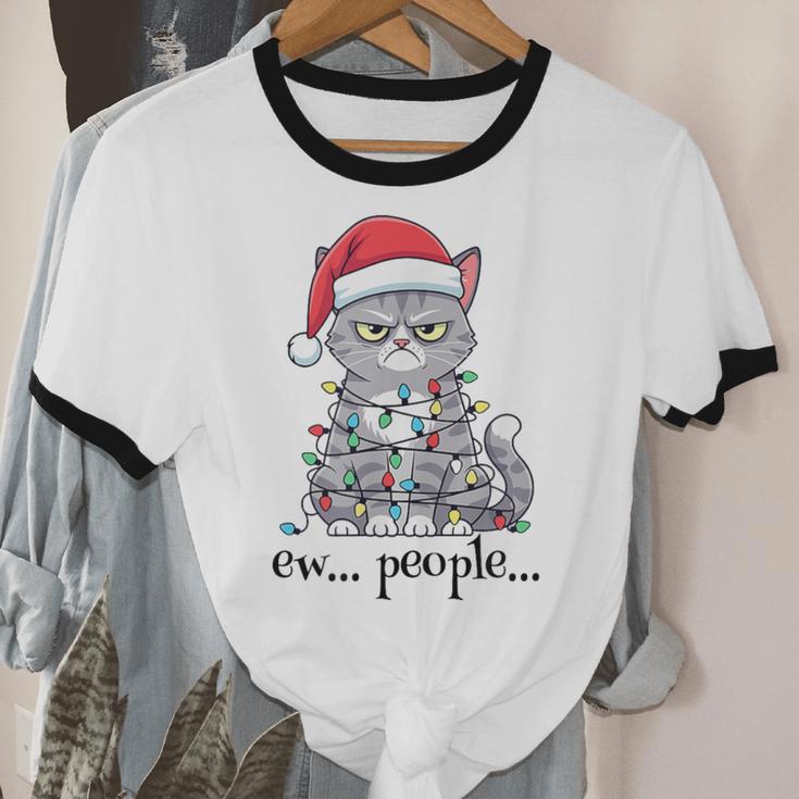 Cat Ew People Adult Humor Introvert Anti-Social Unisex Cotton Ringer T-Shirt