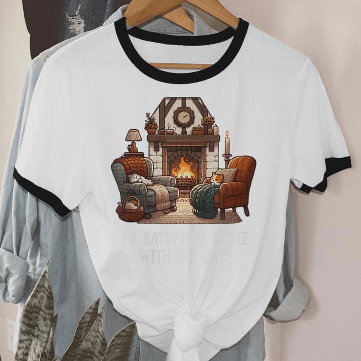 Cat Lover I'd Rather Be Home With My Cats Introvert Cozy Unisex Cotton Ringer T-Shirt Cat Lover I'd Rather Be Home With My Cats Introvert Cozy Unisex Cotton Ringer T-Shirt