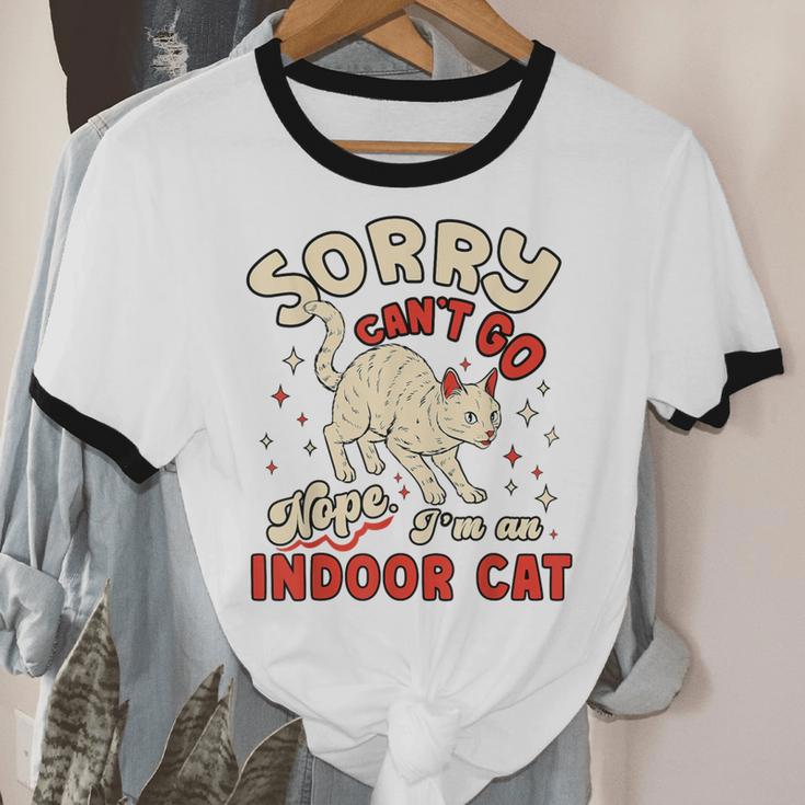 Cat Lover Sorry Cant Go Im An Indoor Introvert Cat Mom Unisex Cotton Ringer T-Shirt