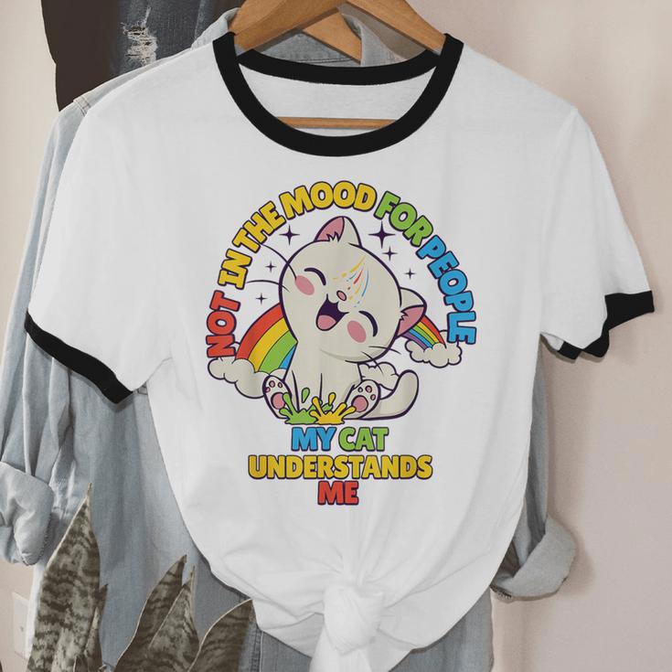 Cat Mom Loves Cats Dad Not In The Mood For People Introvert Unisex Cotton Ringer T-Shirt