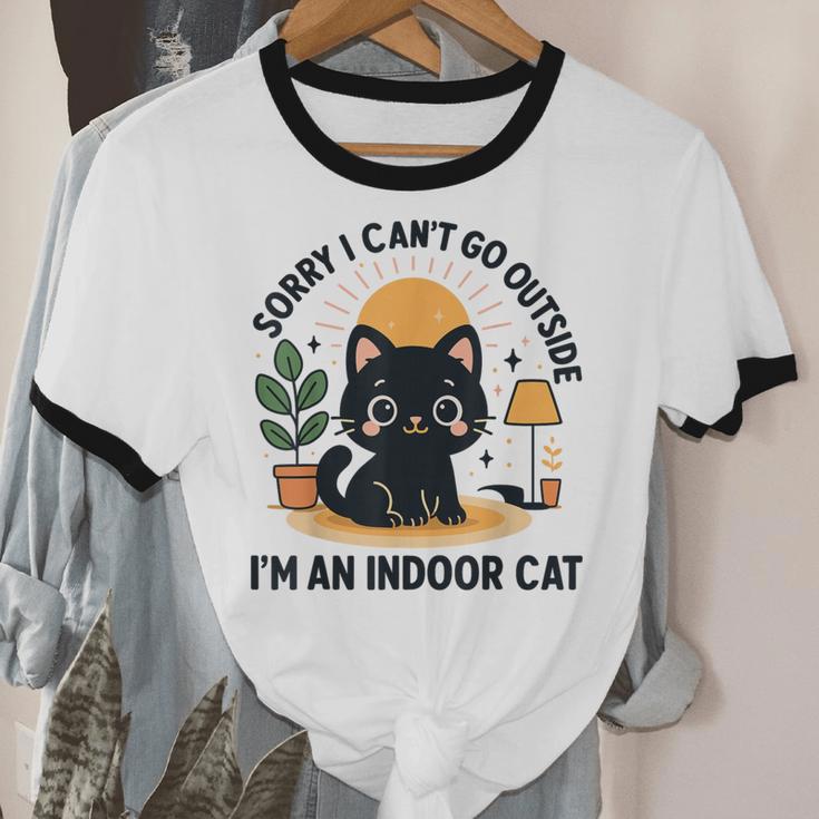 Cat Shirt Introvert Sorry I Can’t Go I’m An Indoor Cat Unisex Cotton Ringer T-Shirt