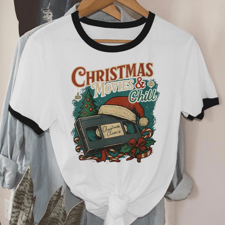 Christmas Movies Chill Retro VHS Holiday Nostalgia Unisex Cotton Ringer T-Shirt