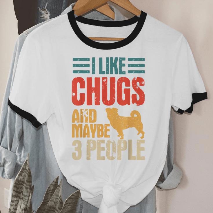 Chug Dog Retro Vintage Pughuahua Owner Fur Parent Introvert Unisex Cotton Ringer T-Shirt