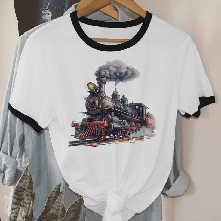 Classic Steam Train Enthusiasts Nostalgia For Train Lovers Unisex Cotton Ringer T-Shirt