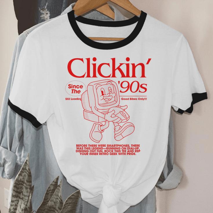 Clickin' Since The 90s Retro Computer Nostalgia Unisex Cotton Ringer T-Shirt
