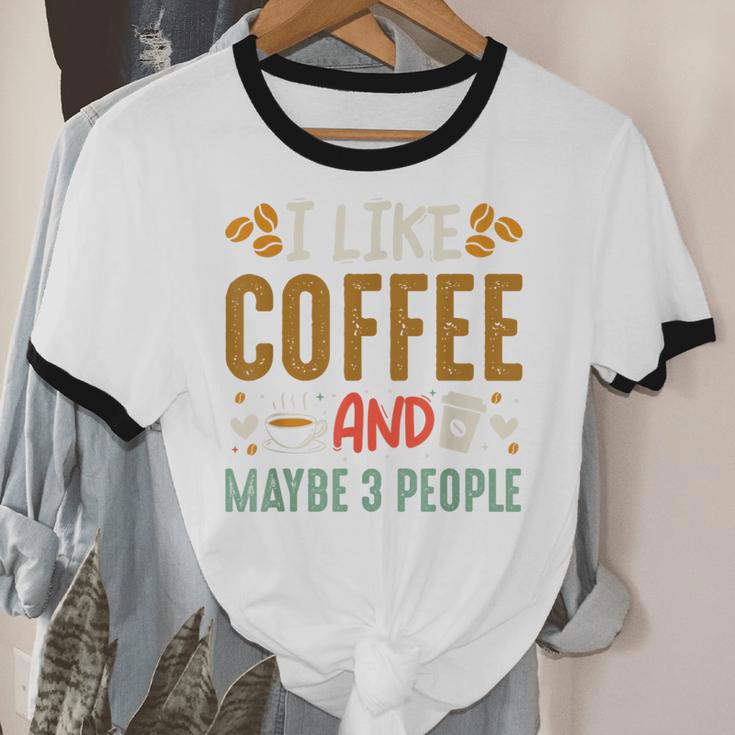 Coffee & Introvert Humor Tee Quote Cute Font Unisex Cotton Ringer T-Shirt
