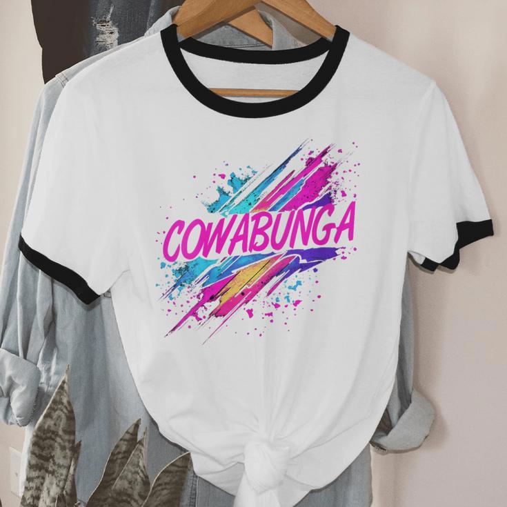 Cowabunga Retro 80s 90s Nostalgia Slang Neon Grunge Art Unisex Cotton Ringer T-Shirt