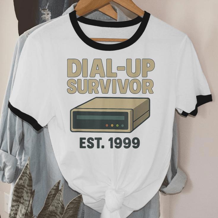 Dial Up Survivor Retro 90s Internet Nostalgia Unisex Cotton Ringer T-Shirt
