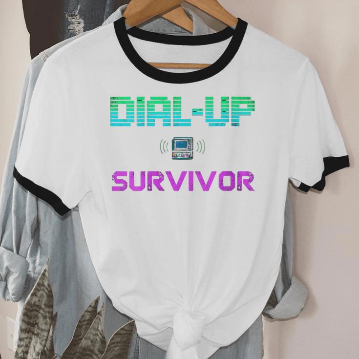 Dial Up Survivor Retro Modem Nostalgia Tech Top Unisex Cotton Ringer T-Shirt