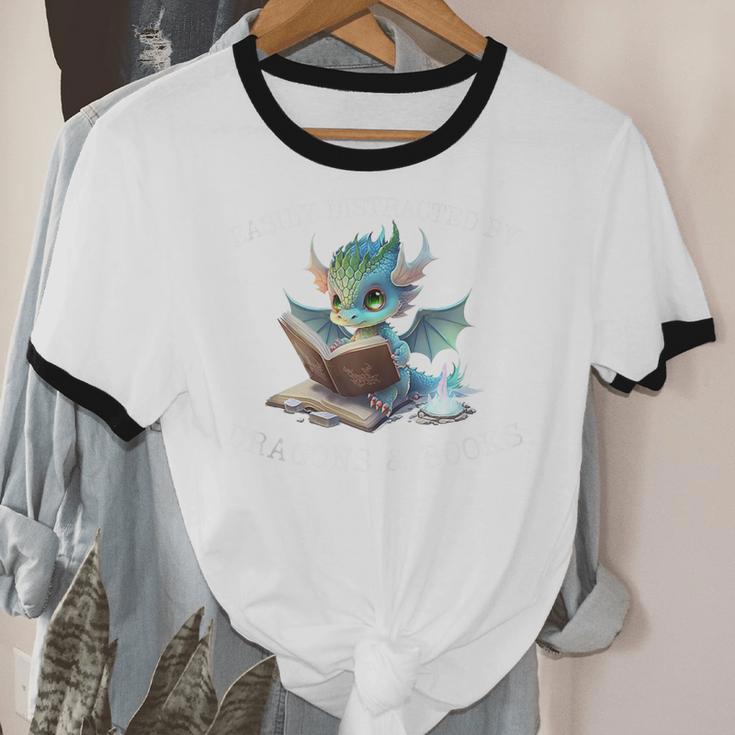 Easily Distracted By Dragons And Books Introvert Shirt Unisex Cotton Ringer T-Shirt Easily Distracted By Dragons And Books Introvert Shirt Unisex Cotton Ringer T-Shirt