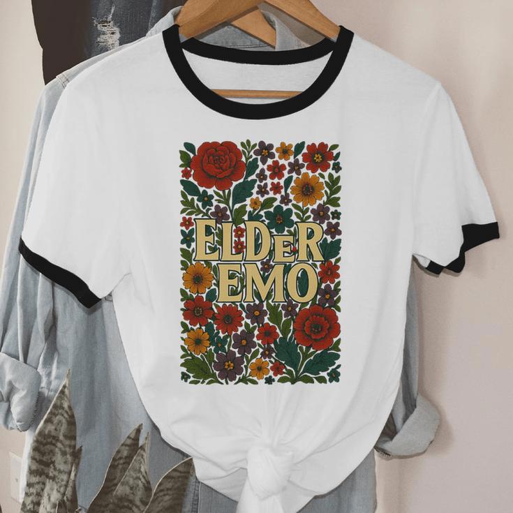 Elder Emo Floral Gothic Vintage Nostalgia Premium Tri-Blend Unisex Cotton Ringer T-Shirt