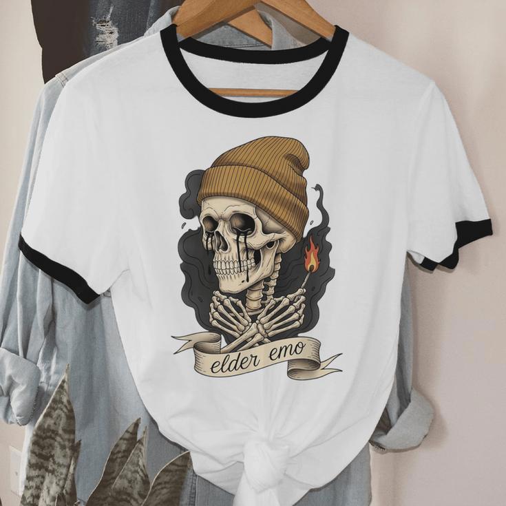 Elder Emo Skeleton Beanie Nostalgia Scene Aesthetic Unisex Cotton Ringer T-Shirt Elder Emo Skeleton Beanie Nostalgia Scene Aesthetic Unisex Cotton Ringer T-Shirt