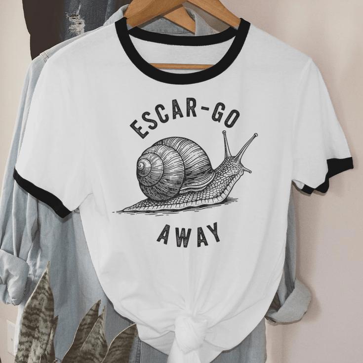 Escar Go Away Snail Vintage French Pun Introvert Humor Unisex Cotton Ringer T-Shirt Escar Go Away Snail Vintage French Pun Introvert Humor Unisex Cotton Ringer T-Shirt