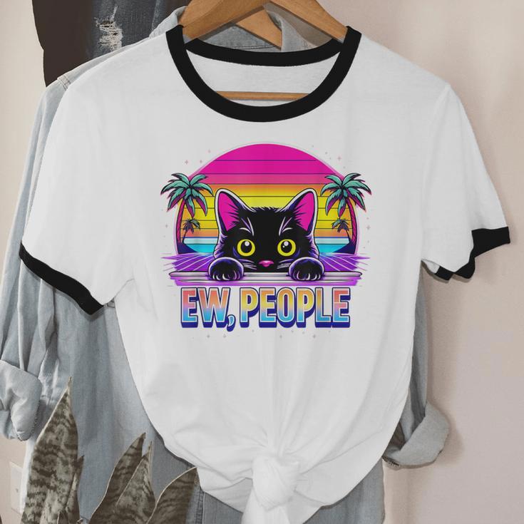 Ew Cat Misanthrope Introvert Synthwave 80s Unisex Cotton Ringer T-Shirt Ew Cat Misanthrope Introvert Synthwave 80s Unisex Cotton Ringer T-Shirt