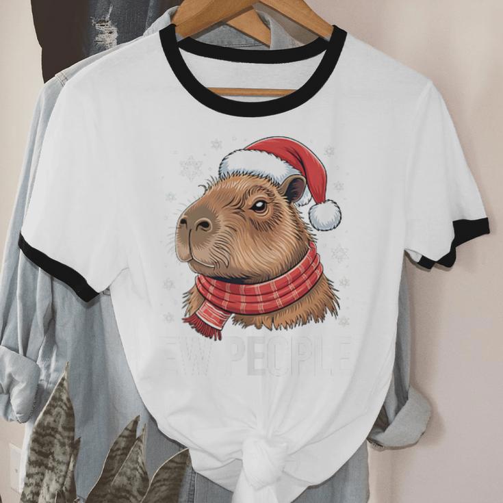 Ew People Capybara Christmas Introvert Holiday Humor Unisex Cotton Ringer T-Shirt