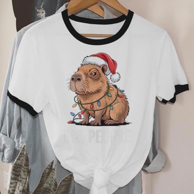 Ew People Capybara Christmas Lights Introvert Humor Unisex Cotton Ringer T-Shirt Ew People Capybara Christmas Lights Introvert Humor Unisex Cotton Ringer T-Shirt