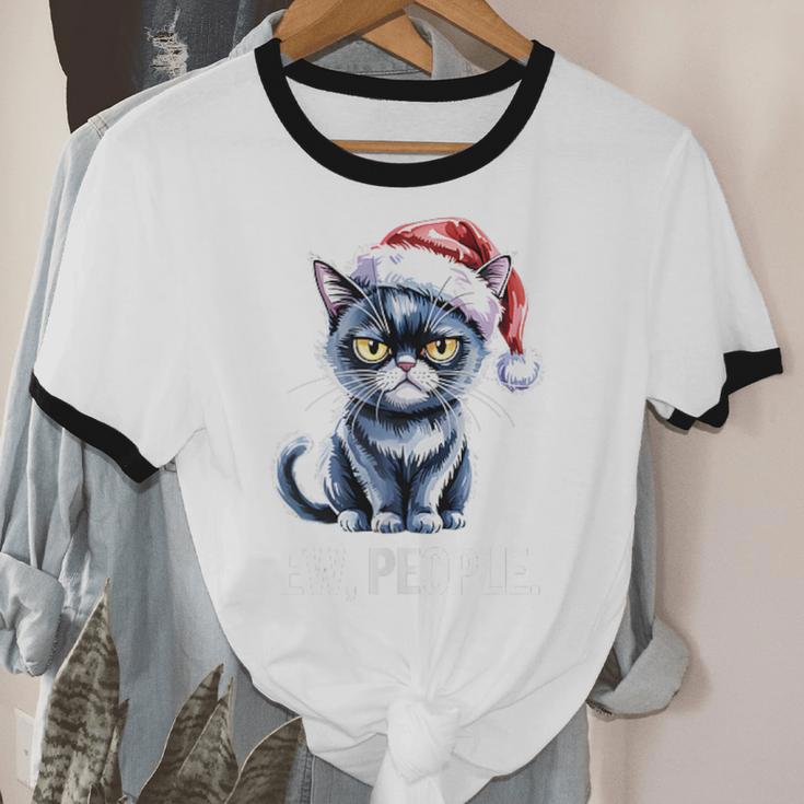 Ew People Cat Christmas Introvert Holiday Humor Unisex Cotton Ringer T-Shirt Ew People Cat Christmas Introvert Holiday Humor Unisex Cotton Ringer T-Shirt