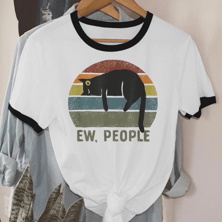 Ew People Cat Lazy Introvert Anti Social Unisex Cotton Ringer T-Shirt