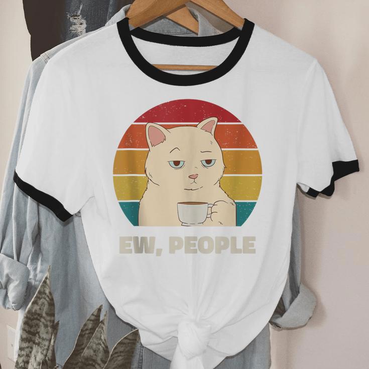 Ew People Introvert Cat Lover Crazy Colorful Cat Lady Unisex Cotton Ringer T-Shirt