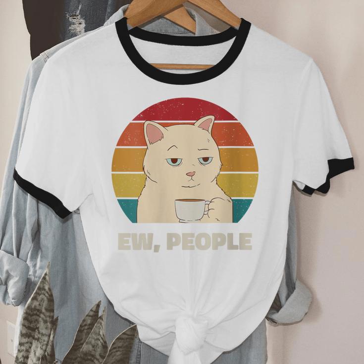 Ew People Introvert Cat Lover Crazy Colorful Cat Lady Unisex Cotton Ringer T-Shirt