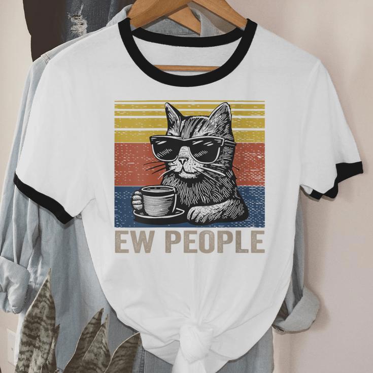 Ew People Introvert Cat Lover Crazy Vintage Cat Lady Unisex Cotton Ringer T-Shirt