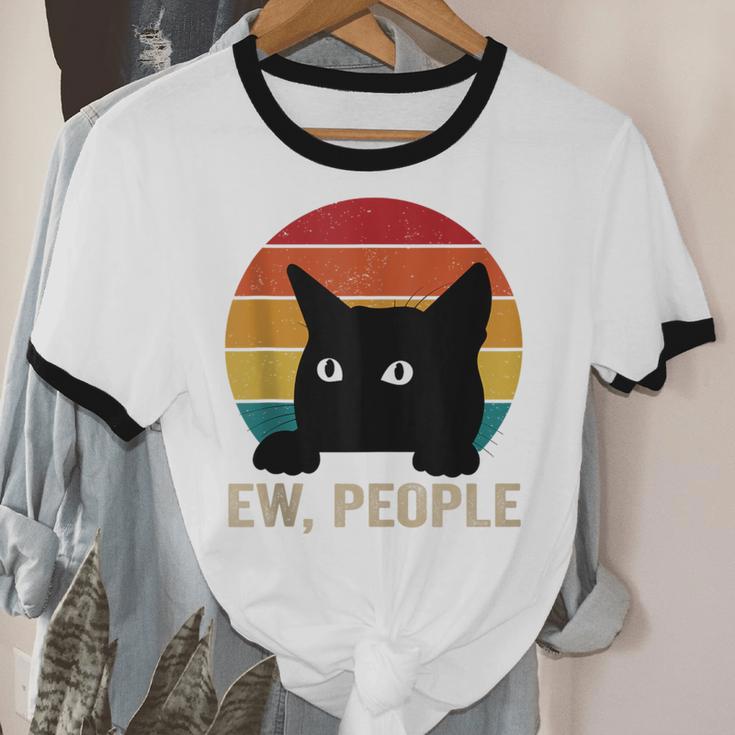 Ew People Introvert Cat Lover Cat Lady Vintage Unisex Cotton Ringer T-Shirt