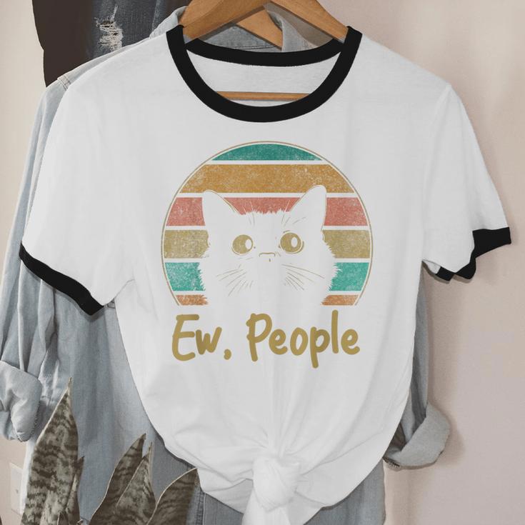 Ew People Retro Cat Lover Social Introvert Unisex Cotton Ringer T-Shirt