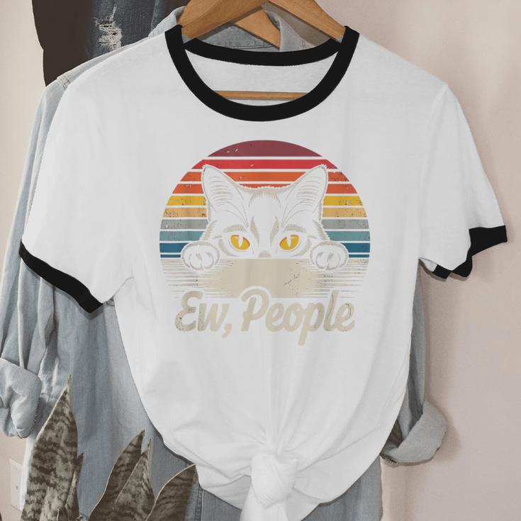 Ew People Retro Cat Vintage Anti Social Introvert Unisex Cotton Ringer T-Shirt Ew People Retro Cat Vintage Anti Social Introvert Unisex Cotton Ringer T-Shirt