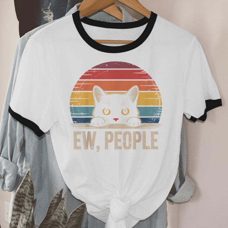 Ew People Retro Vintage Anti Social Cat Introvert Unisex Cotton Ringer T-Shirt